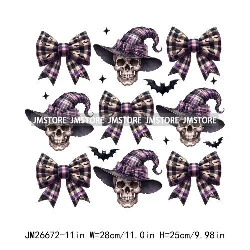 New Halloween Skeleton Ghost Coquette Bow Witch Hats Pumpkin Designs DTF Iron On Transfers Stickers Ready To Press For Hoodies