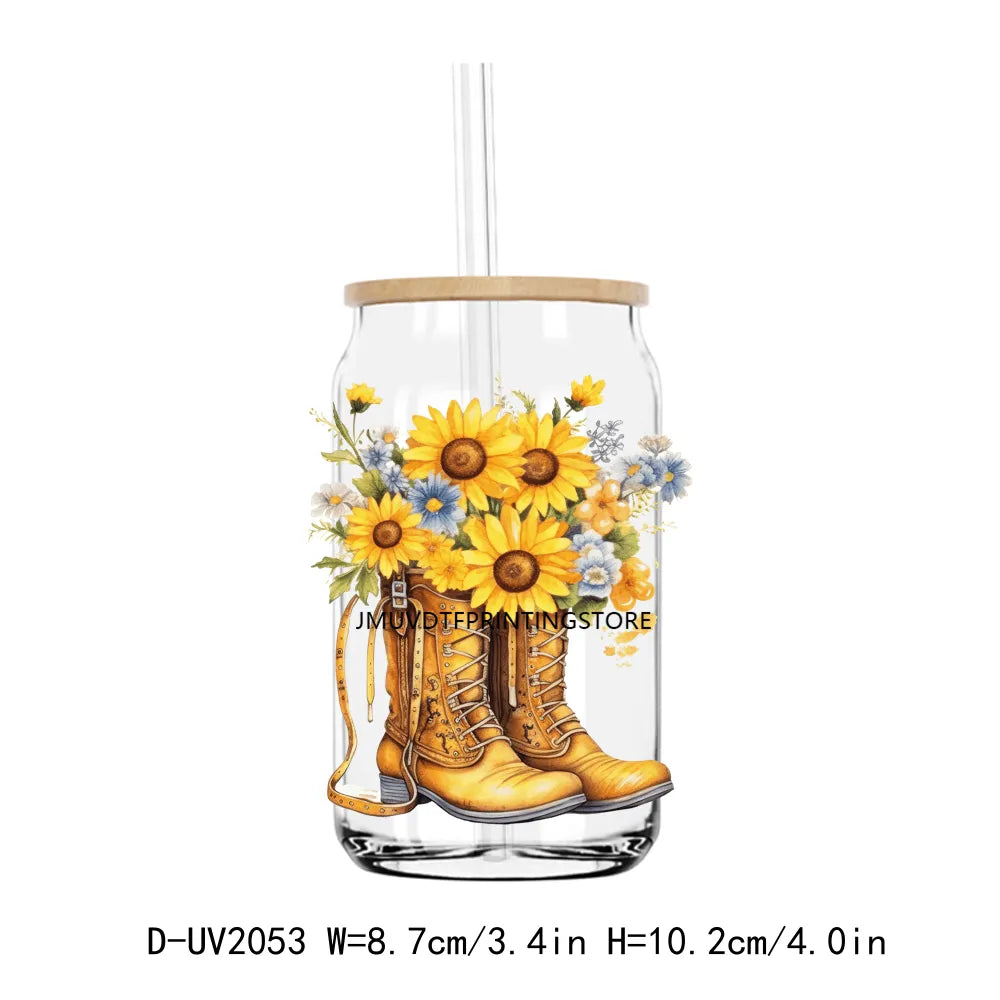 Cow Girls Boots And Sunflowers UV DTF Transfers Stickers Decals For Libbey Cold Cups Mugs Tumbler Waterproof DIY Craft