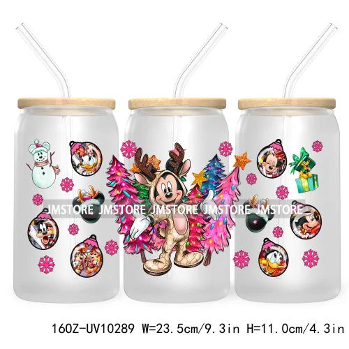 Princess Christmas Cartoon Friends 16OZ UV Cup Wrap DTF Transfer Stickers For Libbey Glass Can Cups Tumbler Magical Kingdom Vibe