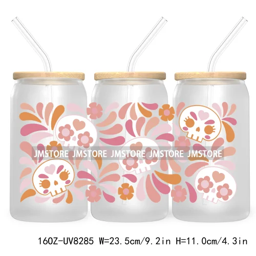 Mexican Butterfly Flowers 16OZ UV DTF Cup Wrap Transfer Sticker Custom Label Waterproof Logo For Libbey Glass Can Latina Culture