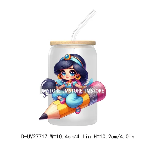 Cartoon Princess Back To School UV DTF Transfer Stickers Decals For Libbey Cold Cups Mugs Tumbler First Day Of School Students