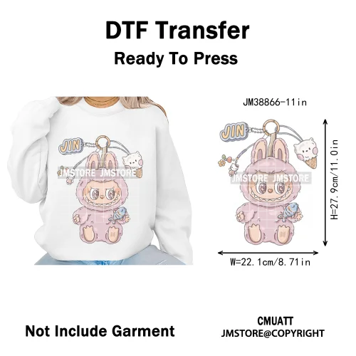 Cartoon Princess Girly Flowers Checkered Doll Characters Iron on DTF Washable Heat Transfer Stickers Ready to Press for Clothing