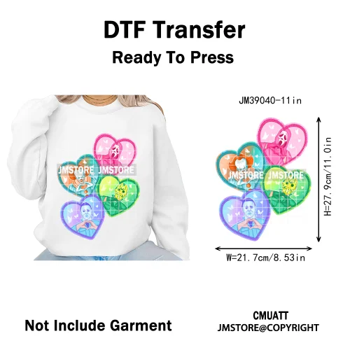 Horror Scary Killer Character Spooky Halloween Vibes Iron on DTF Washable Heat Transfer Stickers Ready to Press for Textile Bags
