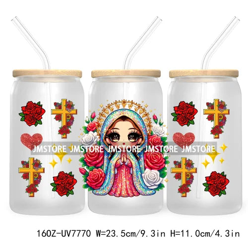 Beautiful Chicana Latina Woman Rose 16OZ UV DTF Cup Wrap Transfers Stickers For Libbey Glass Can Cups Tumbler Waterproof Craft