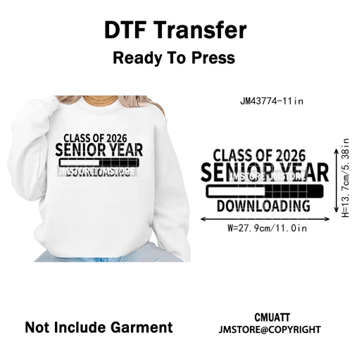Class of 2026 High School Senior Edition Graduate Season Iron on Washable DTF Heat Transfer Stickers Ready to Press for Clothing