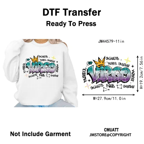 Zodiac Signs Graffiti Astrology Horoscopes Constellation  Iron on Washable DTF Transfer Sticker Ready to Press for T-shirts Bags