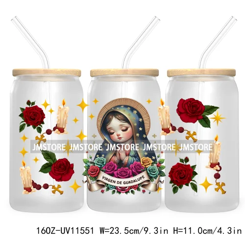 Our Lady Of Guadalupe Manana Mexican Culture UV DTF Sticker For 16OZ Libbey Glass Cup Can Wrap Transfer Stickers Custom Labels