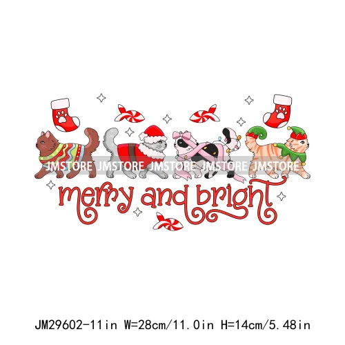 Merry And Bright Howdy Christmas Floral Santa Coquette Bow Tree Book Love Iron On DTF Heat Press Transfer Stickers For Clothes