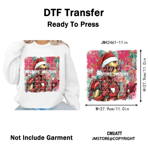 Funny Brushstroke Bubble Cartoon Christmas Killer Movie Xmas Iron on DTF Washable Transfers Stickers Ready to Press for Textiles