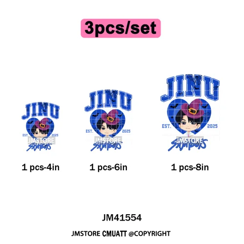 Cute Blue Tiger Idol Group Characters Kpop Halloween Pumpkin Iron on DTF Washable Transfers Stickers Ready to Press for Textile