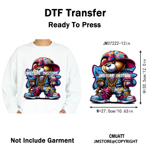 12in Cool Jungle King Beats Graffiti Hip Hop Animals Lover Iron on DTF Thermal Transfers Stickers Ready to Press for T-shirts