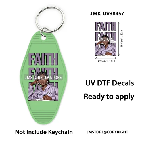 Afro Girls Faith Religious Christian UV DTF Motel Keychain Wraps Ready To Apply Waterproof High Quality Hotel Keychain Decals