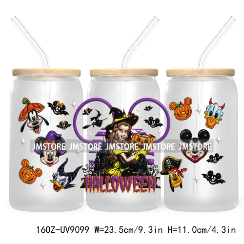 3D Halloween Princess UV DTF Sticker For 16OZ Libbey Glass Cup Can Wrap Transfer Stickers Custom Labels DIY Logo Bats Pumpkin