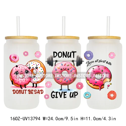 Dunkie Junkie Coffee Donuts UV DTF Wraps Transfer Sticker Selfadhesive Waterproof High Quality For 16OZ Libbey Glass Can Tumbler