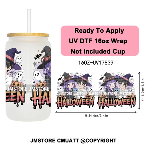 Kpop Movie Demon Hunters Boo Halloween Pumpkin Party 16OZ UV DTF Cup Wraps Ready To Apply Transfer Stickers For Libbey Glass Can