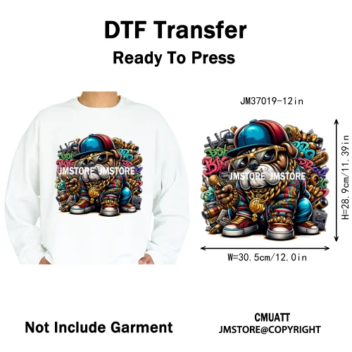 12in Graffiti Gangster Hip Hop Gorilla Life Is Better With Bulldog Iron on DTF Heat Transfer Sticker Ready to Press for Hoodies