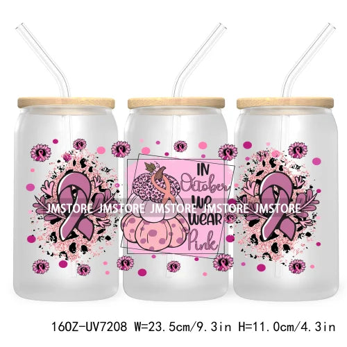 Peace Love Cure Breast Cancer Awareness Pink 16OZ UV DTF Cup Wrap Transfer Stickers For Libbey Glass Can Cups Tumbler October