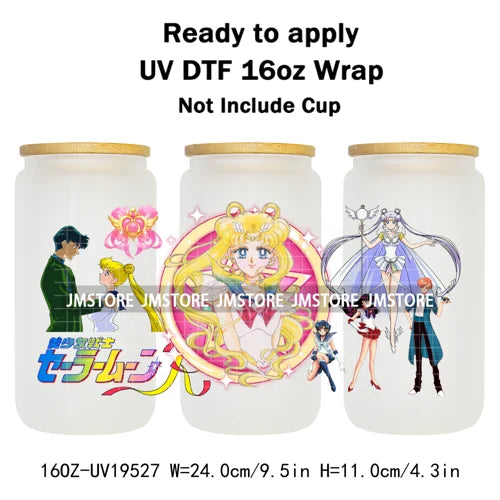 Sailor Girls Inspired Anime Fan Cartoon Characters UV DTF Transfer Sticker Cup Tumbler Wrap For 16OZ Libbey Glass Wraps Bottle