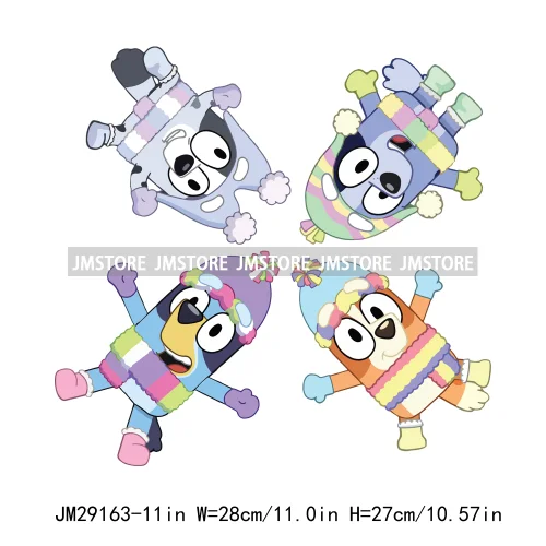 Cute Cartoon Blue Dog Family Character Merry Christmas Vibes Decals Iron On DTF Transfers Stickers Ready To Press For Sweatshirt
