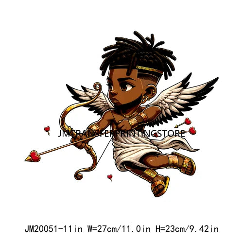 Lovely African American Black Cupids Valentine Praying Angels Boys Girls Religious Iron On DTF Transfers Stickers For Clothes