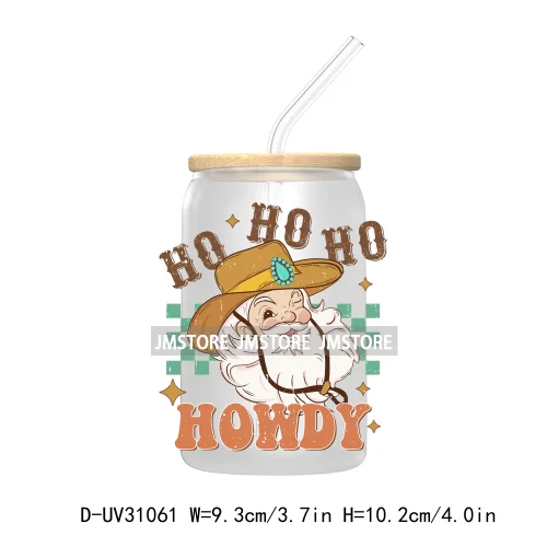 Howdy Highland Cow Christmas Cowboy Western Country Christmas UV DTF Transfer Stickers Decals For Libbey Cold Cups Mugs Tumbler