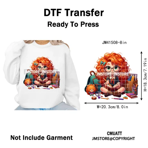 Cartoon Movie Friends Princess Back to School Teacher Learn Iron on DTF Washable Transfer Sticker Ready to Press for Kid Hoodies