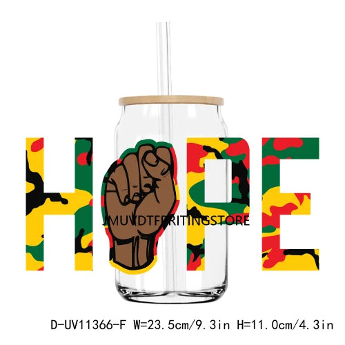 Celebrate 1865 Juneteenth Hope UV DTF Transfer Stickers Decals For Libbey Cold Cups Mug Tumbler Waterproof DIY Craft Black Power