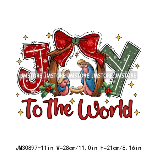 Joy To The World Jesus Christian Christmas Bible Verse Glory To God Iron On DTF Transfers Stickers Ready To Press For Clothes