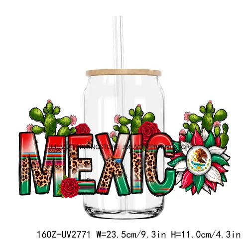 Mexico Faith Lady With Roses 16OZ UV DTF Cup Wrap Transfers Stickers Custom Labels DIY Waterproof Logo For Libbey Glass Can