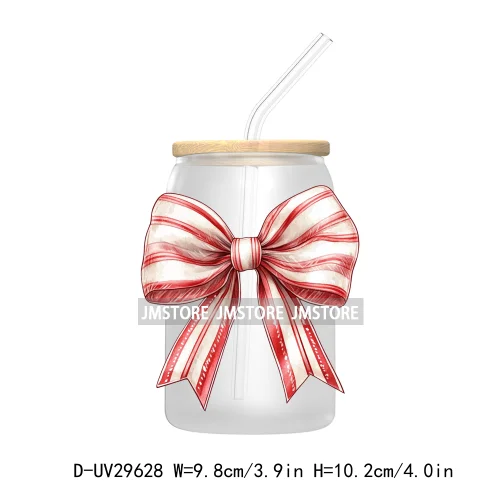 Christmas Coquette Bow UV DTF Transfer Stickers Decals For Libbey Cold Cups Mugs Tumbler Waterproof Cute Christmas Tree Girly