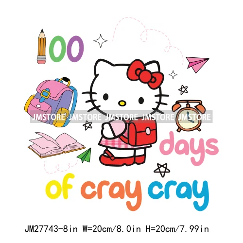 Cartton Animal Happy In My 100 Days Of School Era Books Teacher DTF Iron On Transfers Stickers Ready To Press For T-shirts Bags