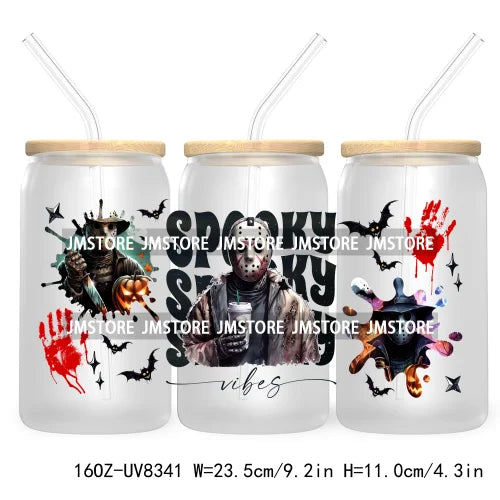 Spooky Vibes Coffee 16OZ UV DTF Cup Wrap Transfers Stickers Custom Labels Durable Waterproof Logo For Libbey Glass Can Halloween