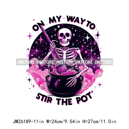 Good Vibes Sarcastic Skull Boujee Don't Be Salty On My Way To Stir The Pot DTF Iron On Heat Press Transfer Stickers For Clothing