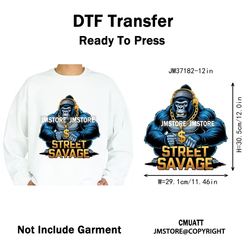 12in Street Snarl Savage Animal King Graffiti Urban Bear Bunny Cat Dog Iron on DTF Transfers Stickers Ready to Press for Clothes