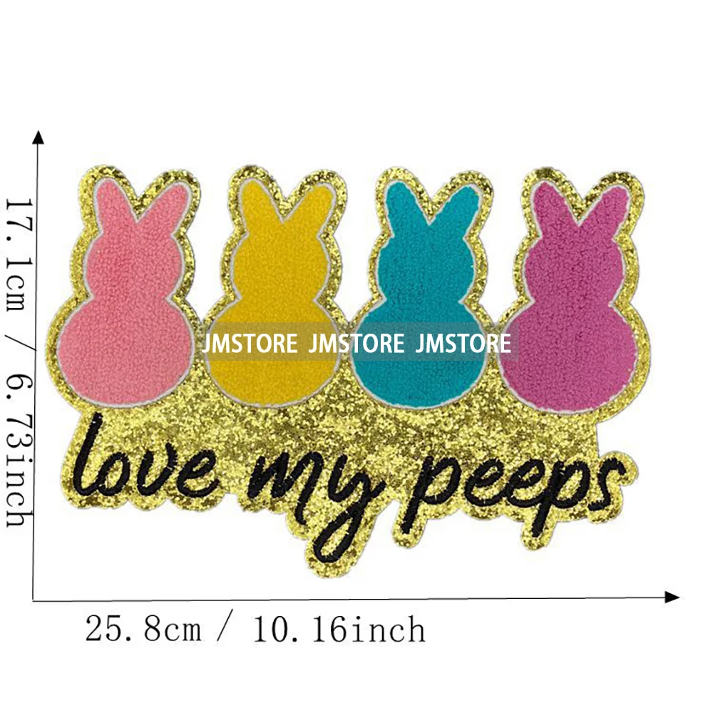 Cute Happy Easter Bunny Spring Hunt Eggs Rabbit Ears Love My Peeps Iron on Chenille Patches for Clothing Bags