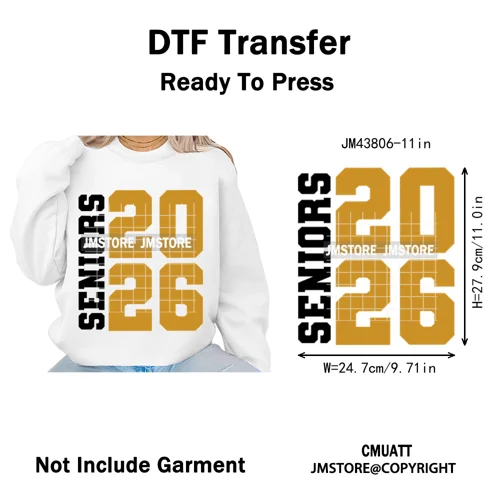 2026 Varsity Graduate Season College Senior Year Bow Iron on Washable DTF Heat Transfers Stickers Ready to Press for Sweatshirts