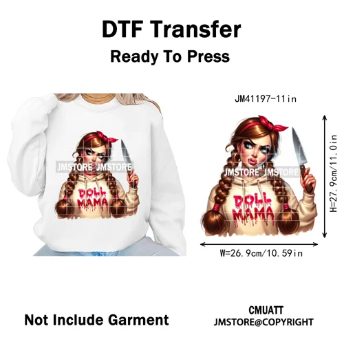 Creepy Killer Mama Club Halloween Spooky Vibes Horror Mom Iron on Washable DTF Transfer Stickers Ready to Press for T-shirts Bag