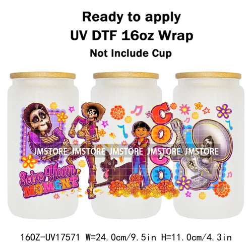 Movies Characters Horror Halloween Cartoon 16OZ UV DTF Cup Wraps Ready To Apply Waterproof Transfer Sticker For Libbey Glass Can