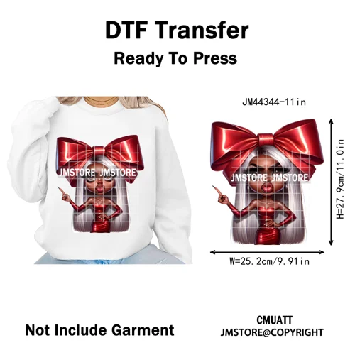 Cool African Melanin Girls Christmas Season Holiday Moody Iron on Washable DTF Heat Transfer Stickers Ready to Press for Hoodies