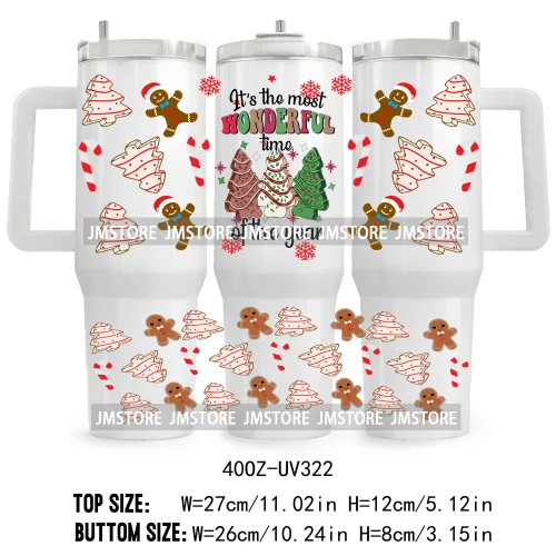 Hot Cocoa And Christmas Movies UV DTF Tumbler Wrap Transfer Stickers Custom Labels 40OZ Wraps Waterproof Christmas Gingerbread