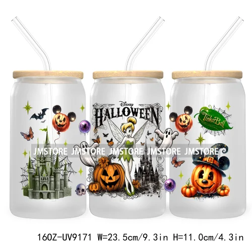 New Trendy Cartoon Princess Halloween 16OZ UV Cup Wrap DTF Transfer Stickers For Libbey Glass Can Cups Tumbler Waterproof Labels