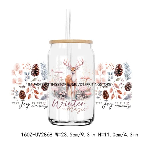 Winter Woodland Animals 16OZ UV DTF Cup Wrap Transfer Stickers Custom Labels DIY Waterproof Logo For Libbey Glass Can Snow Vibes