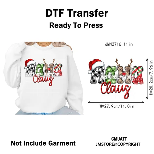 Colorful Christmas Mama Claus Coquette Candy Cane Santa Iron on DTF Washable Transfers Stickers Ready to Press for T-shirts