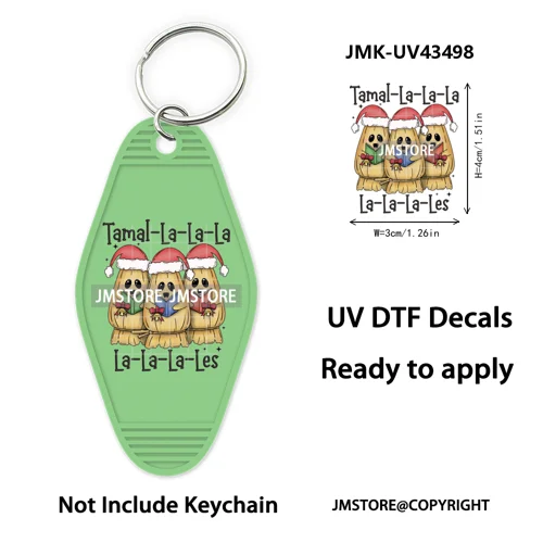 Feliz Navidad Pan Dulce Christmas UV DTF Motel Keychain Decal Ready To Ship Durable Transfer Stickers Prints For Hotel Keychain