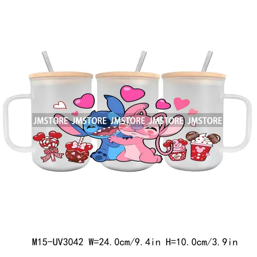 Love Cartoon Copule UV DTF Sticker For 15OZ Mug Libbey Glass Cup Can Wrap Transfer Sticker Custom Label DIY Logo Valentine's Day