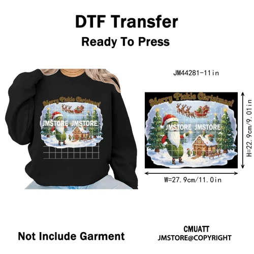 Merry Pickles Christmas Xmas Cucumber Holiday Santa Iron on Washable DTF Heat Transfer Stickers Ready to Press for T-shirts Bags