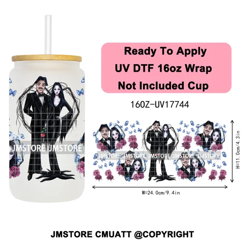 Horro Killer Witch Halloween UV DTF Cup Wrap Ready To Apply Transfer Stickers Waterproof 16OZ Tumbler Wraps For Libbey Glass Can