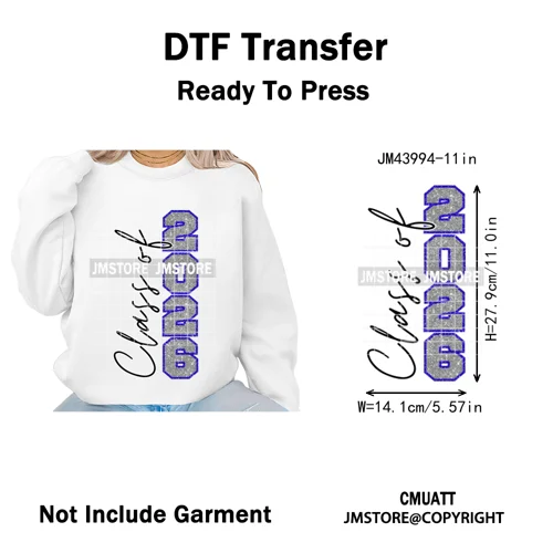 Faux Glitter Senior Class of 2026 High School Graduate Reunion Iron on Washable DTF Transfer Stickers Ready to Press for Clothes