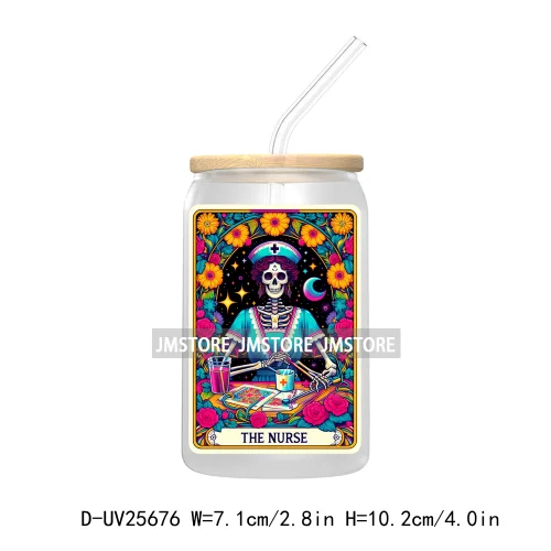 The Teacher Tarot Card UV DTF Transfer Stickers Decals For Libbey Cold Cups Mugs Tumbler Custom Logo Labels Funny Witchy Skull