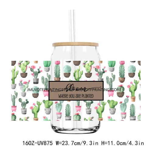 Western Desert Cactus Summer Plants 16OZ UV DTF Cup Wrap Transfer Stickers Custom Label DIY Waterproof Logo For Libbey Glass Can